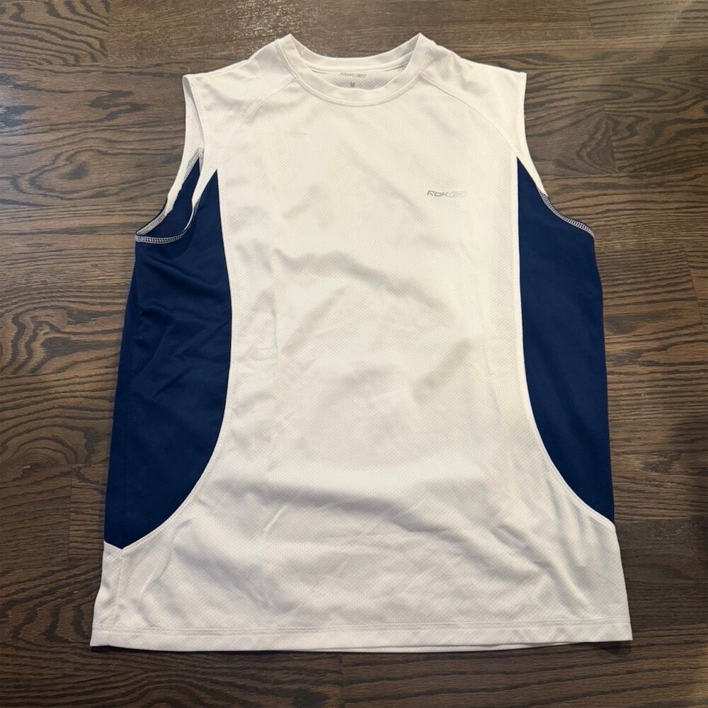 Reebok Tank Top Mens Size M White Navy Sleeveless Athletic Training Gym